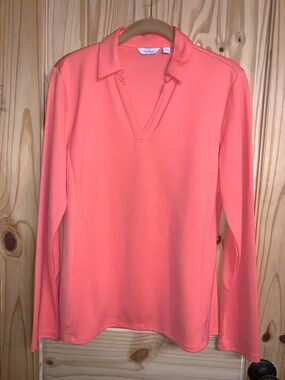 Lady Hagen Coral Long Sleeve V-Neck Polo Top